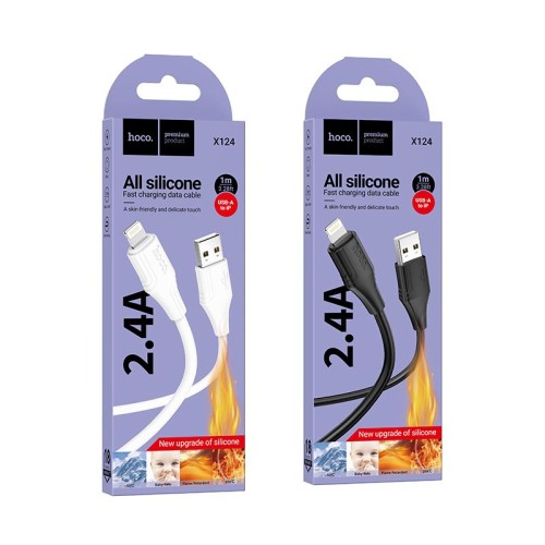Kabel Silikonowy USB A do Lightning Hoco 2,4A 1 m X124 czarny (1).jpg