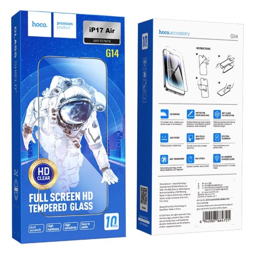 Szkło hartowane do iPhone 17 AIR Hoco HD 5D Guardian shield 10 sztuk G14 czarne (1).jpg