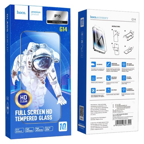 Szkło hartowane do iPhone 15  16 Hoco HD 5D Guardian shield 10 sztuk G14 czarne (2).jpg