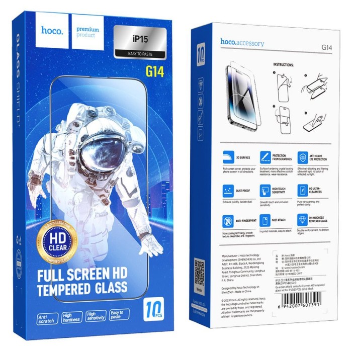 Szkło hartowane do iPhone 15  16 Hoco HD 5D Guardian shield 10 sztuk G14 czarne (2).jpg