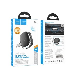 Adapter bluetooth Mini Jack 3,5 mm (AUX ) z wyświetlaczem E80 czarny Hoco