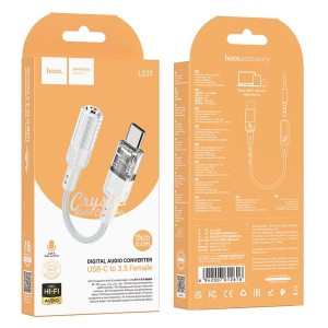 Adapter AUX USB C do Jack 3,5 mm 0,15 m LS37 transparentny szary Hoco