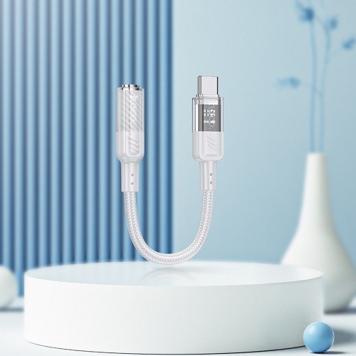Adapter AUX USB C do Jack 3,5 mm Hoco 0,15 m LS37 transparentny szary (3).jpg