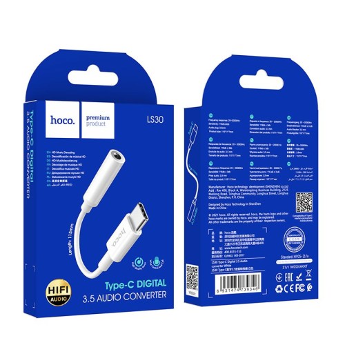 Adapter AUX USB C do Jack 3,5 mm Hoco LS30 biały (3).jpg