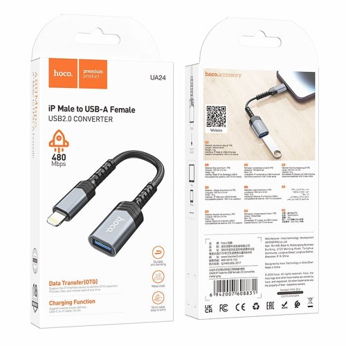 Adapter Lightning do USB A Hoco UA24 czarny (6).jpg