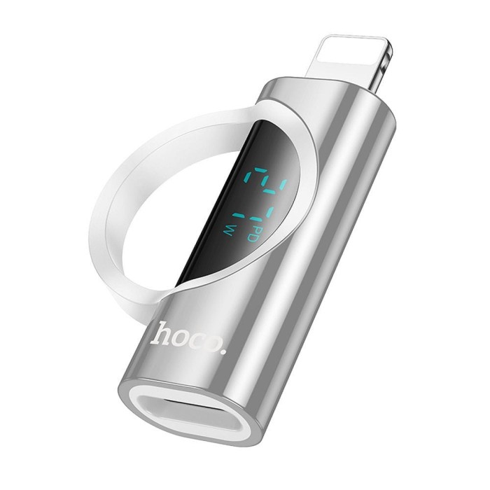 Adapter Lightning do USB C Hoco PD 2,4A 27W z wyświetlaczem UA32B srebrny (5).jpg