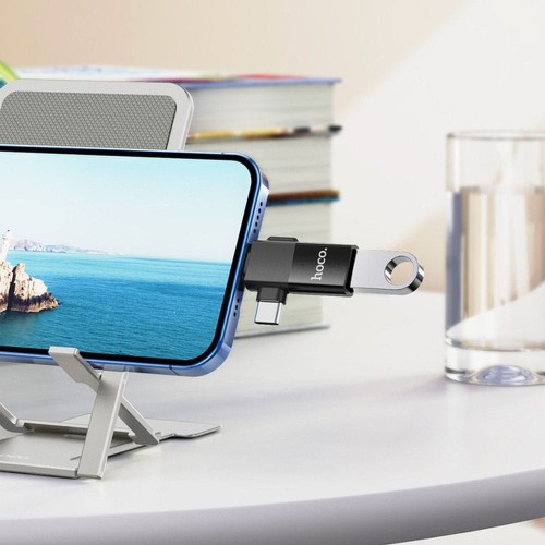 Adapter OTG 2w1 USB C  Lightning do USB A Hoco UA17 czarny (2).jpg