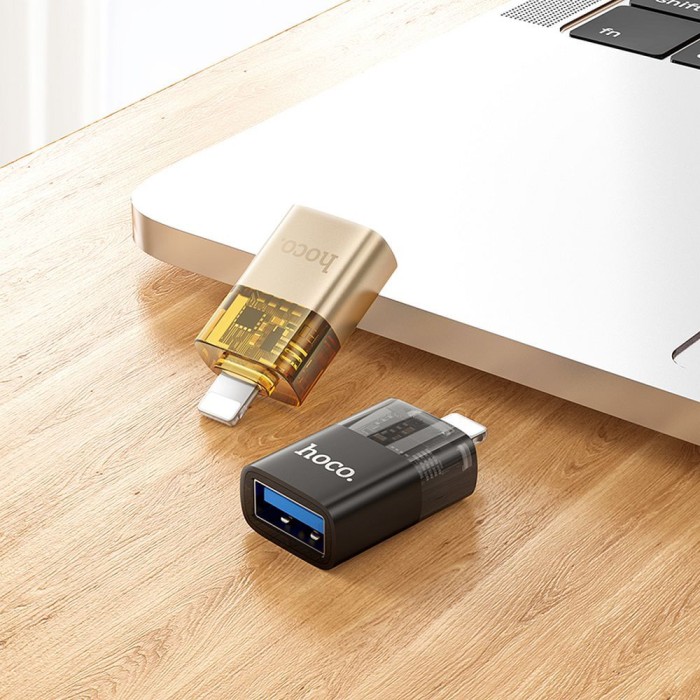 Adapter OTG Lightning do USB A Hoco UA36 czarny transparentny (3).jpg