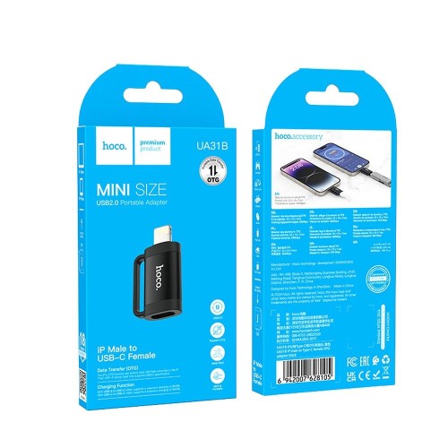 Adapter OTG Lightning do USB C Hoco 2A UA31B czarny (2).jpg