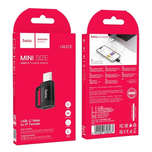 Adapter OTG USB C do Lightning Hoco 3A UA31E czarny (1).jpg