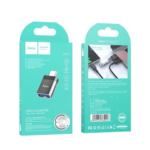 Adapter OTG USB C do USB A Hoco UA17 czarny (1).jpg
