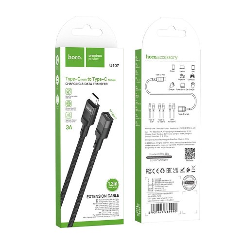 Adapter OTG USB C do USB C Hoco 3A 1,2 m U107 czarna (1).jpg