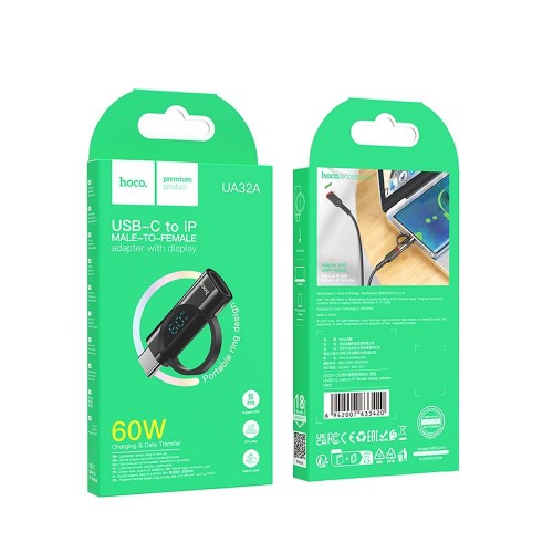 Adapter USB C do Lightning Hoco 3A 60W z wyświetlaczem UA32A czarny (1).jpg
