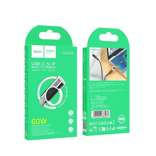 Adapter USB C do Lightning Hoco 3A 60W z wyświetlaczem UA32A srebrny (1).jpg