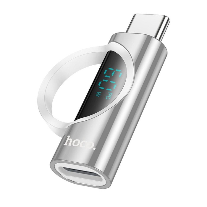 Adapter USB C do Lightning Hoco 3A 60W z wyświetlaczem UA32A srebrny (5).jpg