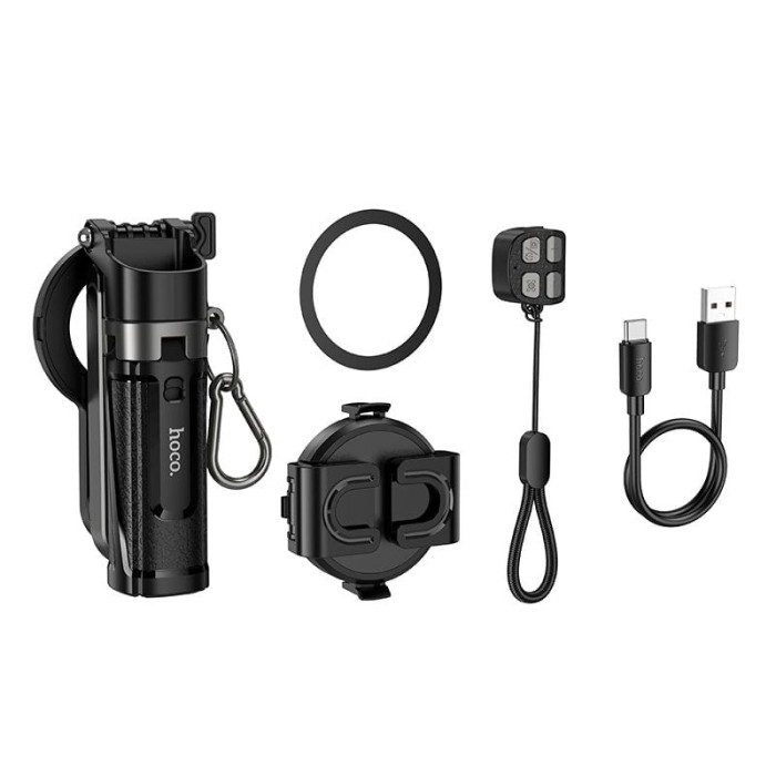 Selfie stick z magnetycznym oraz uniwersalnym mocowaniem z pilotem bezprzewodowym K27 PRO czarny Hoco (4).jpg