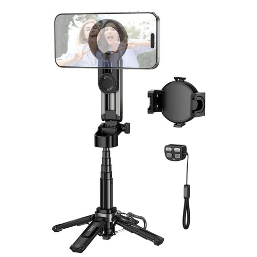 Selfie stick z magnetycznym oraz uniwersalnym mocowaniem z pilotem bezprzewodowym K27 PRO czarny Hoco (10).jpg