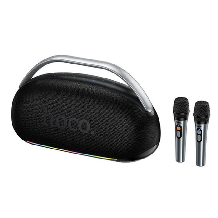 Głośnik bezprzewodowy 300W 8h + 2 x bezprzewodowe mikrofony Hoco HT2 czarny (8).jpg