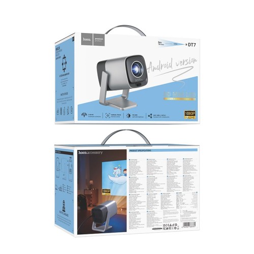 Projektor Full HD Hoco z systemem Android Wi-Fi Bluetooth 1080P DT7 metaliczny szary (1).jpg
