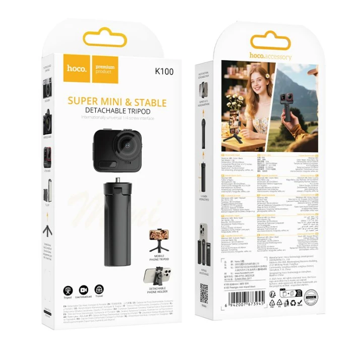 Uchwyt selfie stick tripod Hoco K100 czarny (4).jpg