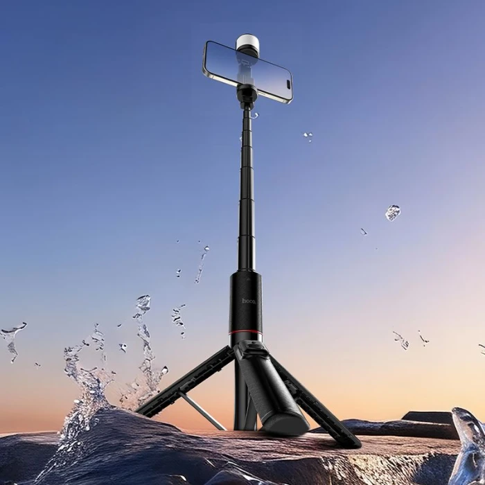 Selfie stick tripod z pilotem bezprzewodowym + światłem LED Hoco K34 czarny (1).jpg