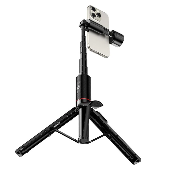 Selfie stick tripod z pilotem bezprzewodowym + światłem LED Hoco K34 czarny (4).jpg