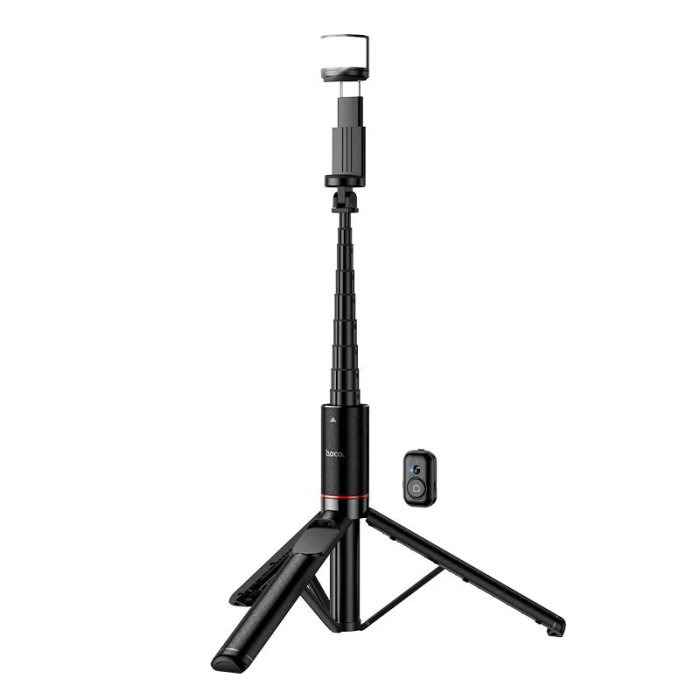 Selfie stick tripod z pilotem bezprzewodowym + światłem LED Hoco K34 czarny (8).jpg