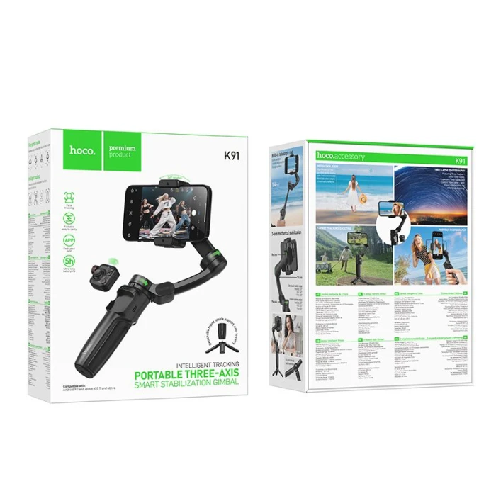 Gimbal z 3-osiową stabilizacją z pilotem bezprzewodowym Hoco K91 czarny (1).jpg