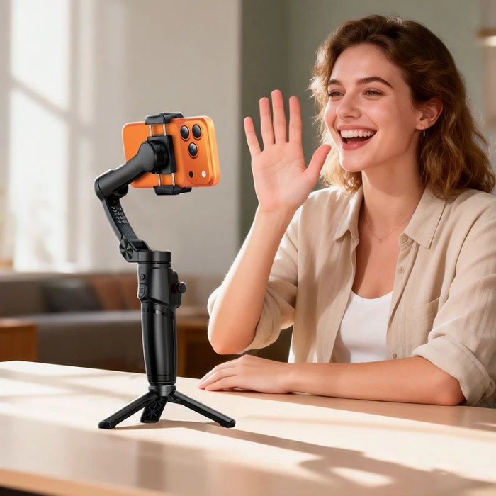 Gimbal z 3-osiową stabilizacją z pilotem bezprzewodowym Hoco K91 czarny (4).jpg
