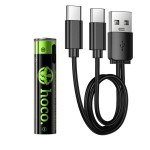 Akumulator AAA R3 320 mAh z gniazdem USB C + kabel USB A do 2 x USB C 2 szt Hoco JA4 czarna