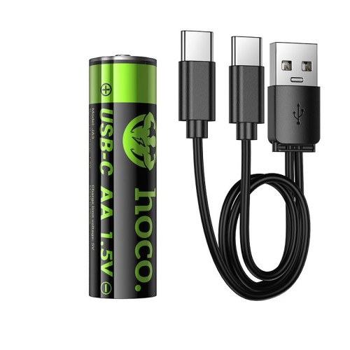 Bateria akumulatorowa AA R6 860 mAh z gniazdem USB C + kabel USB A do 2 x USB C 2 szt Hoco JA3 czarna (4).jpg