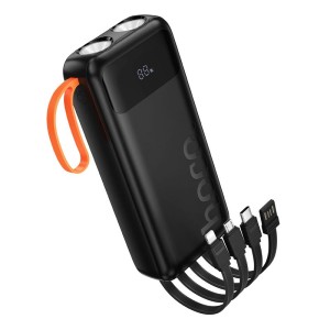 Powerbank 20000 mAh 2A z wbudowanymi kablami USB A + USB C + Lightning + Micro USB oraz podwójną latarką J151A czarny Hoco