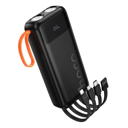 Powerbank Hoco 20000 mAh 2A z wbudowanymi kablami USB A + USB C + Lightning + Micro USB oraz podwójną latarką J151A czarny (8).jpg