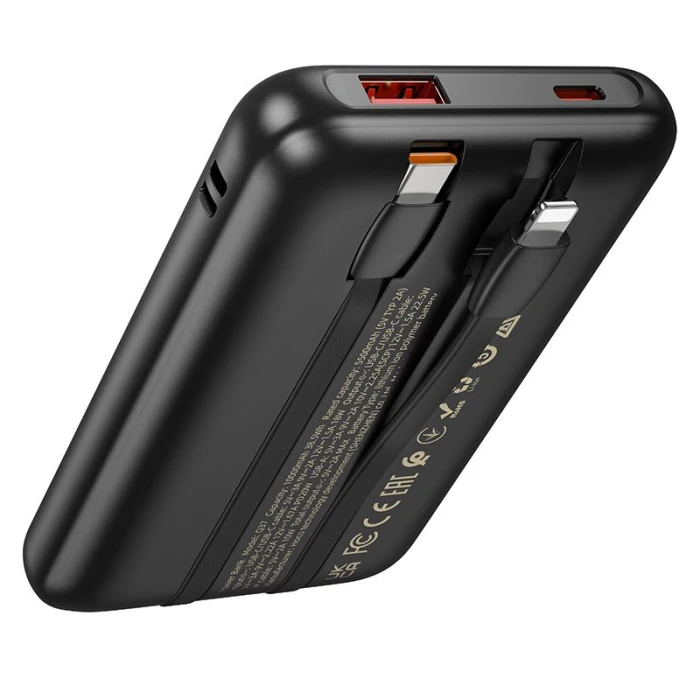 Powerbank Hoco 10000 mAh QC PD 22,5W z wbudowanymi kablami USB C + Lightning Q37 czarny (5).jpg