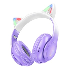 Słuchawki bezprzewodowe nagłowe bluetooth 10h W42 Kocie Uszy fioletowe Hoco