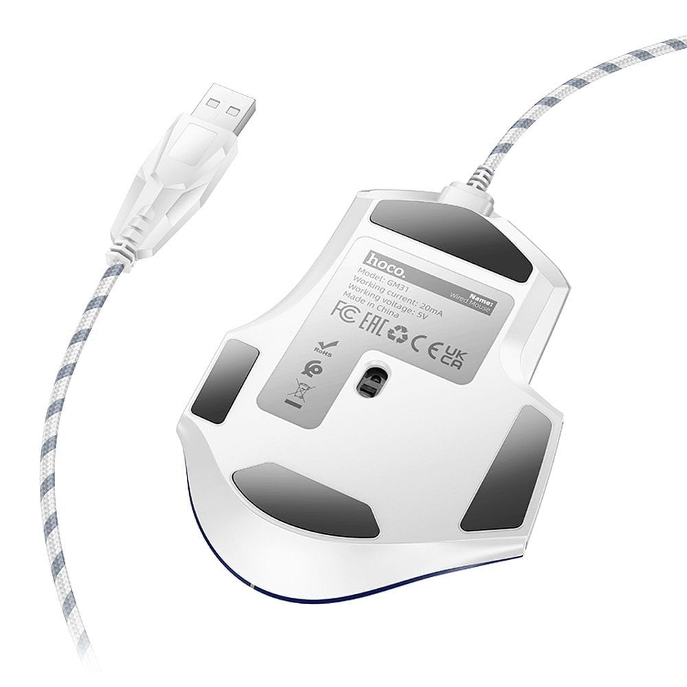 HOCO mysz komputerowa gamingowa przewodowa USB A 3600DPI GM31 biało niebieska (4).jpg