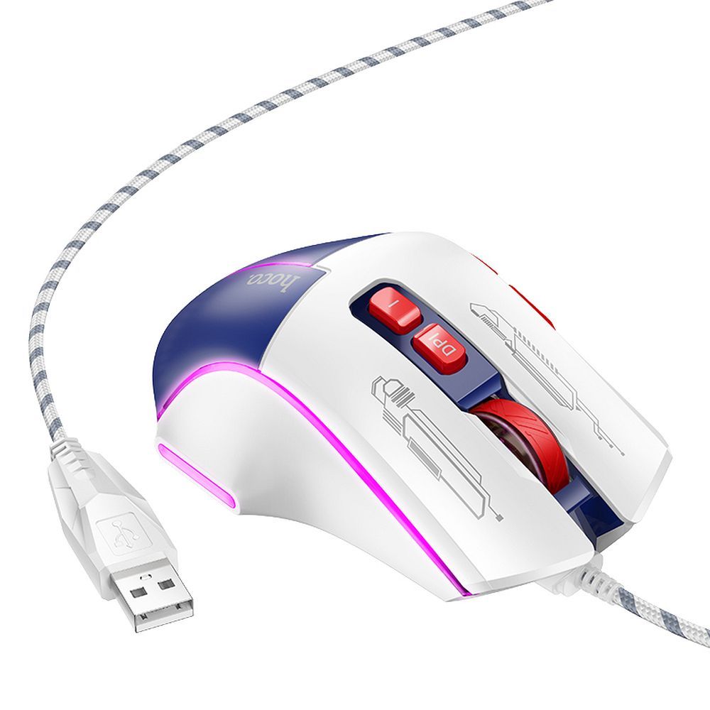 HOCO mysz komputerowa gamingowa przewodowa USB A 3600DPI GM31 biało niebieska (5).jpg