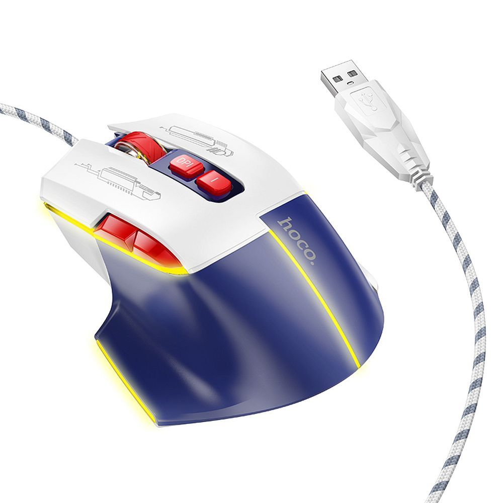 HOCO mysz komputerowa gamingowa przewodowa USB A 3600DPI GM31 biało niebieska (6).jpg