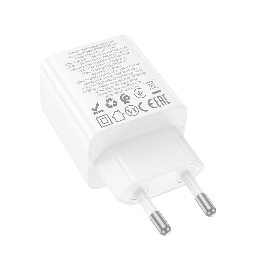 Ładowarka sieciowa do telefonu Hoco 2 x USB C + 2 x USB A QC3.0 PD 3A 30W N56 biała (4).jpg
