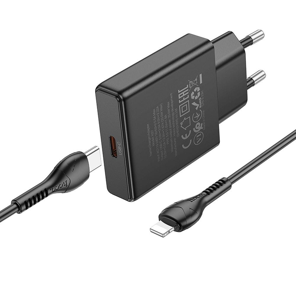 Ładowarka sieciowa do telefonu Hoco Slim USB C QC PD 30W + kabel USB C do Lightning N37 czarna (5).jpg