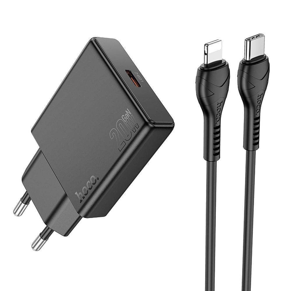 Ładowarka sieciowa do telefonu Hoco Slim USB C QC PD 30W + kabel USB C do Lightning N37 czarna (8).jpg