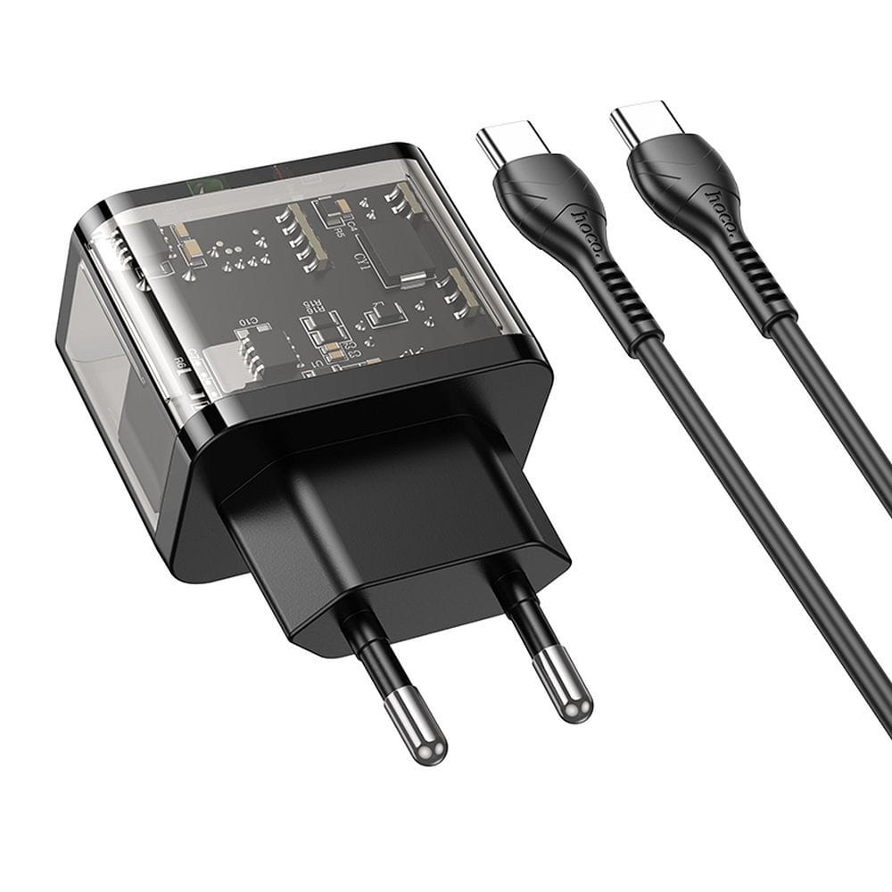 Ładowarka sieciowa do telefonu Hoco USB A + USB C QC3.0 PD 3A 20W + kabel USB C do USB C N34 transparentna (5).jpg