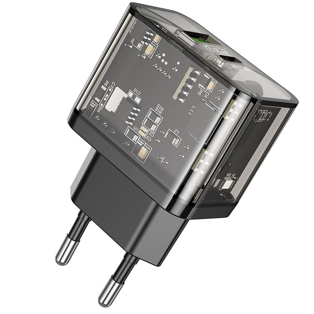 Ładowarka sieciowa do telefonu Hoco USB A + USB C QC3.0 PD 3A 20W N34 transparentna (5).jpg