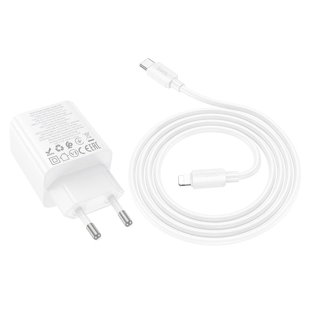 Ładowarka sieciowa do telefonu Hoco 2 x USB C + 2 x USB A QC3.0 PD 3A 20W + kabel USB C do Lightning N55 biała (5).jpg