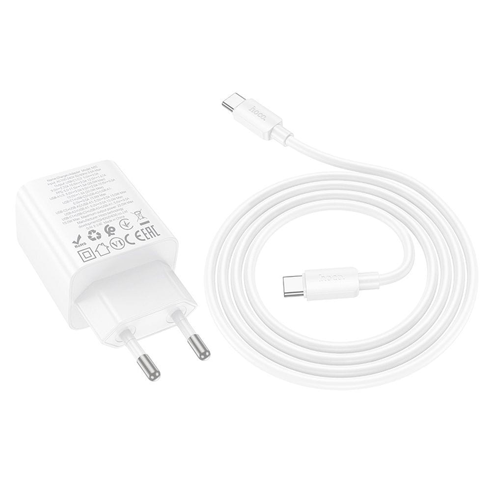 Ładowarka sieciowa do telefonu Hoco 2 x USB C + 2 x USB A QC3.0 PD 3A 20W + kabel USB C do USB C N55 biała (6).jpg