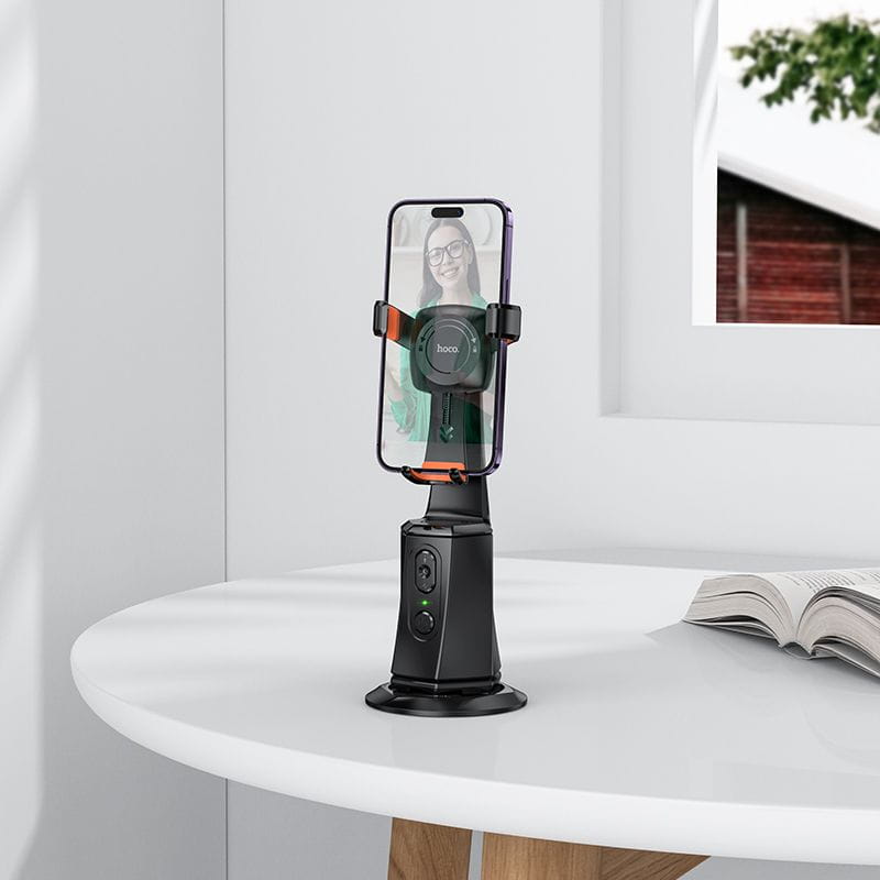 Uchwyt na telefon Hoco obrotowy 360 stopni z automatycznym śledzeniem twarzy K26 czarny (4).jpg