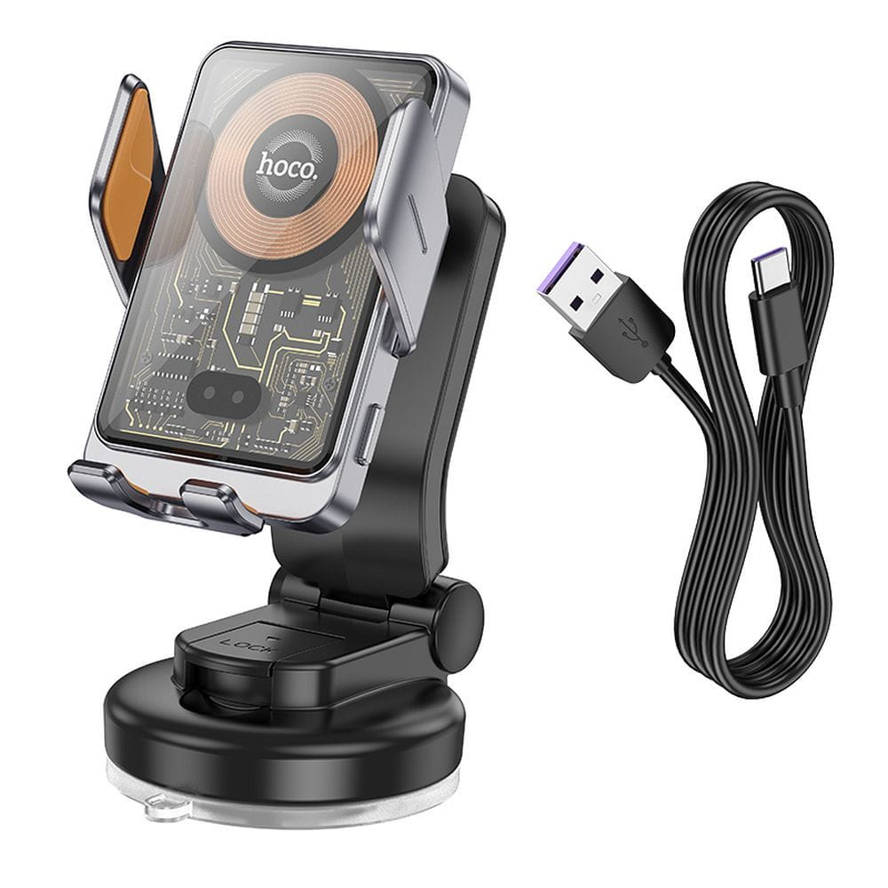 Uchwyt na telefon do samochodu indukcyjny Hoco 15 W do szyby  deski HW8 czarny (4).jpg