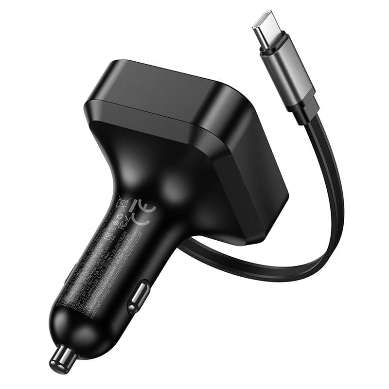 Ładowarka samochodowa Hoco ze zwijanym kablem 2 x USB C + USB A QC PD 65W NZ18 czarna (4).jpg