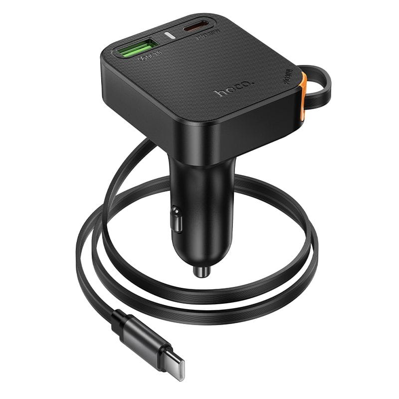 Ładowarka samochodowa Hoco ze zwijanym kablem 2 x USB C + USB A QC PD 65W NZ18 czarna (5).jpg