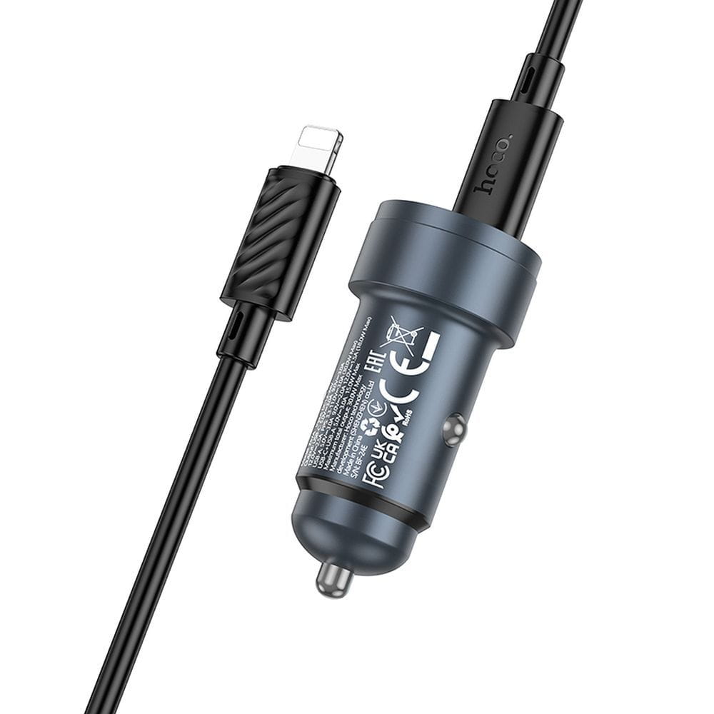 Ładowarka samochodowa Hoco USB A + USB C QC3.0 PD 30W + kabel USB C do Lightning Z57A czarna (4).jpg